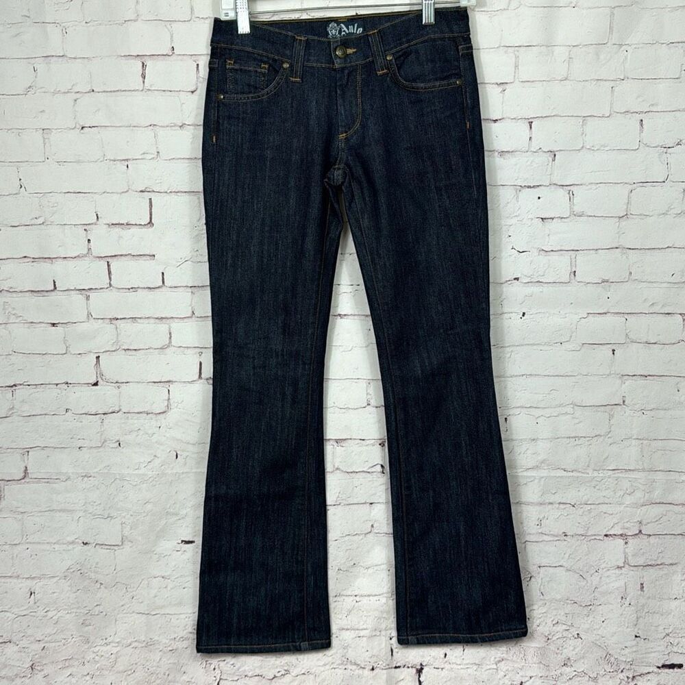 Anlo Jeans Womens 25 Low Rise Flared Dark Wash 5 Pocket Denim Casual Blue